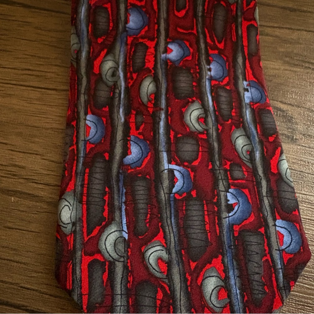 Vtg Jerry Garcia Silk Tie Red Blue‎ Gray Geometric Happy Birthday Collection 18